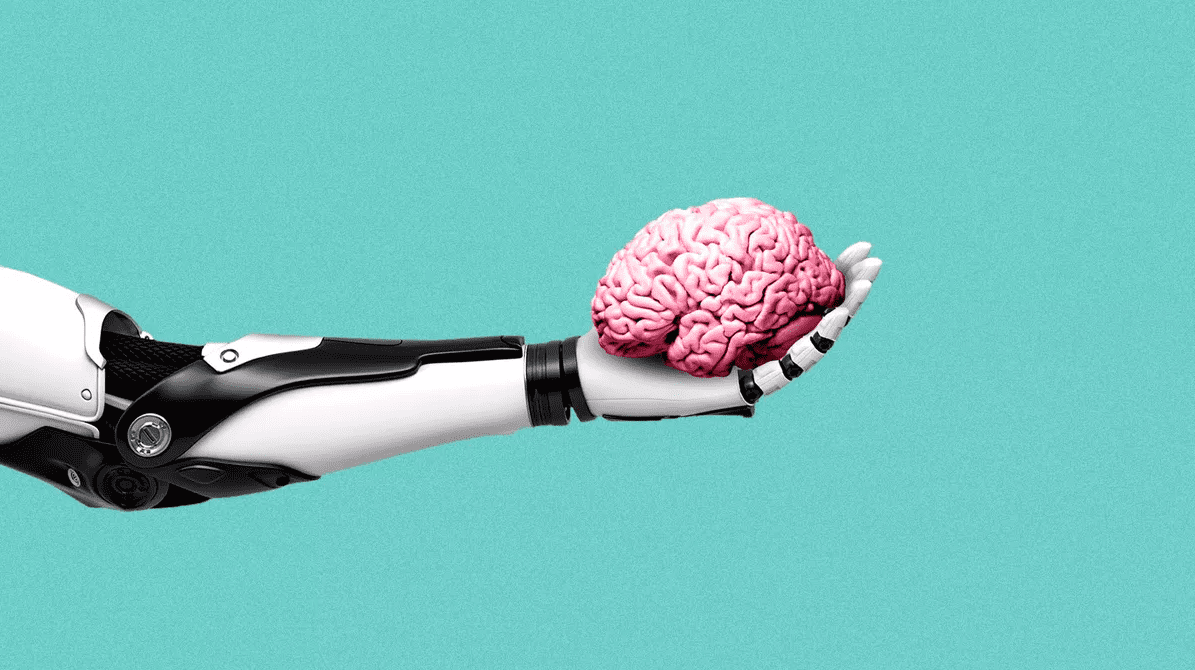 a robot arm holding a brain